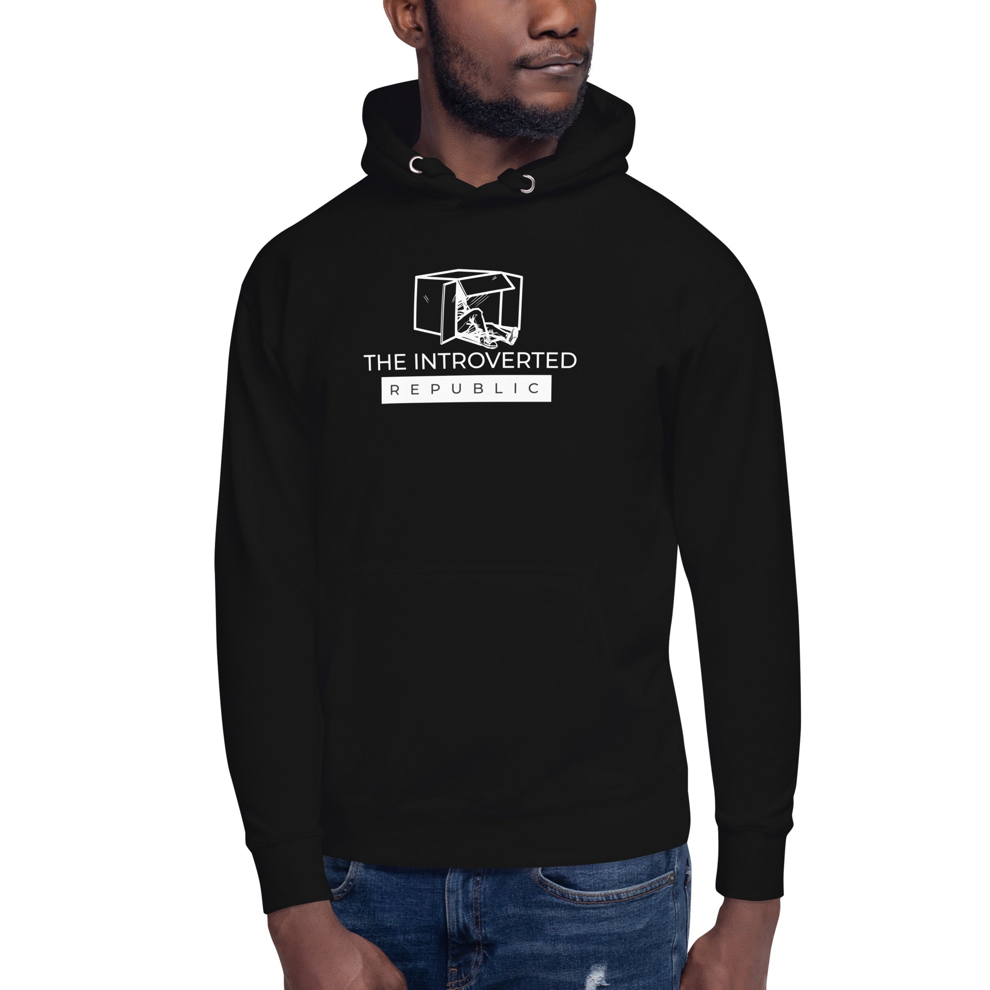 The Introvert Republic Hoodie (white over dark)