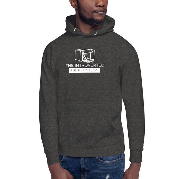 The Introvert Republic Hoodie (white over dark)